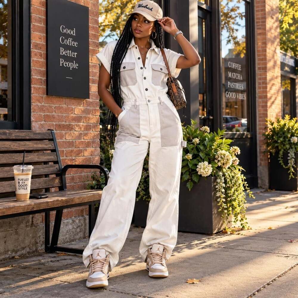 Woolrich x Target Two-Tone Utility Jumpsuit Cream Taupe Size 4